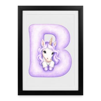 Lettre B Licorne Violette - Affiche encadrée (27 × 37 cm) - noir - Devant