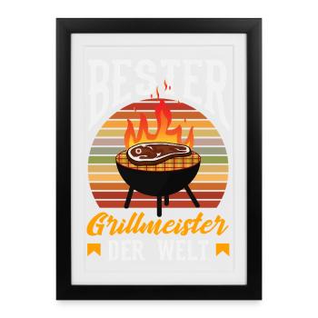 Bester Grillmeister Der Welt Papa Vater Lustig - Gerahmtes Poster (27 × 37 cm) - Schwarz - Vorne
