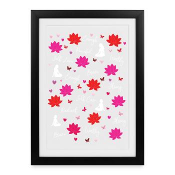 Lotus Blossoms & Affirmations  Mindfulness Yoga - Framed poster (27 × 37 cm) - black - Front