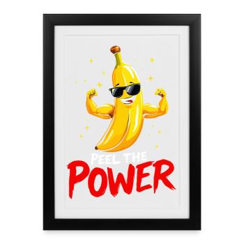 Épluche le pouvoir Drôle de Banana Fitness Dicton, pour - Affiche encadrée (27 × 37 cm) - noir - Devant