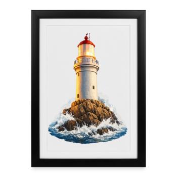 Lighthouse on rocks near waves - Framed poster (27 × 37 cm) - black - Front
