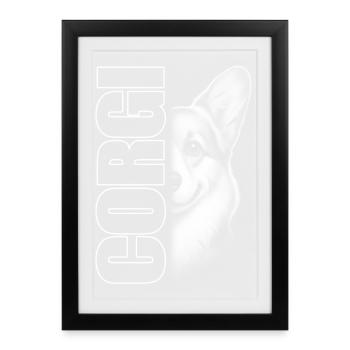 Portrait du corgi gallois avec lettrage - Affiche encadrée (27 × 37 cm) - noir - Devant