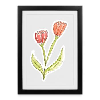Wasserfarbene Tulpe - Gerahmtes Poster (27 × 37 cm) - Schwarz - Vorne