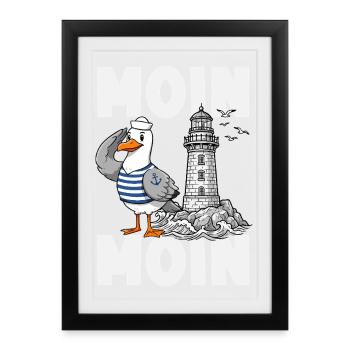 Moin Moin Norden - Maritimes Norddeutsch Design - Gerahmtes Poster (27 × 37 cm) - Schwarz - Vorne