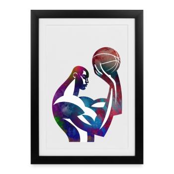 Joueur de basket dans une abstraction colorée - Affiche encadrée (27 × 37 cm) - noir - Devant