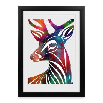 Colorful abstract deer - Framed poster (27 × 37 cm) - black - Front