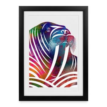 Colorful Walrus in Watercolor Lines - Framed poster (27 × 37 cm) - black - Front