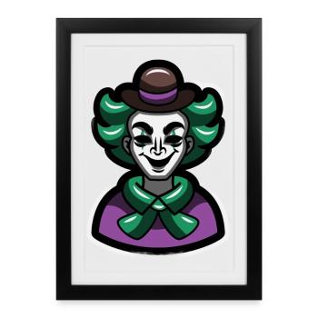 Green Clown Mime Cartoon Portrait - Framed poster (27 × 37 cm) - black - Front