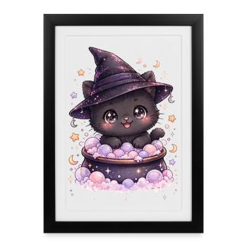 Witches - Kawaii Witch Cat - Framed poster (27 × 37 cm) - black - Front