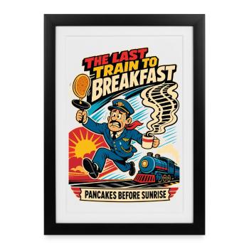 The Last Train for Breakfast – Railway Humor - Framed poster (27 × 37 cm) - black - Front