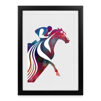 Buntes Pferd mit Reiter - Gerahmtes Poster (27 × 37 cm) - Schwarz - Vorne