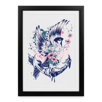 Un oiseau avec la nageoire d'un poisson - Affiche encadrée (27 × 37 cm) - noir - Devant