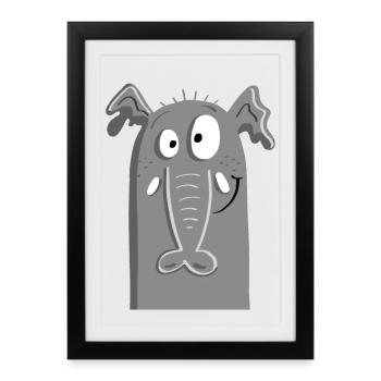 Cool Elephant I Elephant Face I Cartoon - Framed poster (27 × 37 cm) - black - Front
