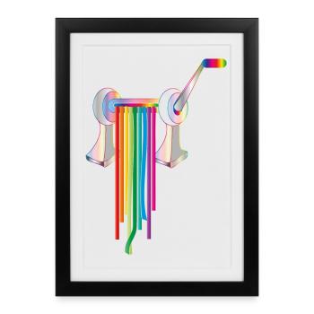 Pasta machine with colorful rainbow style pasta - Framed poster (27 × 37 cm) - black - Front
