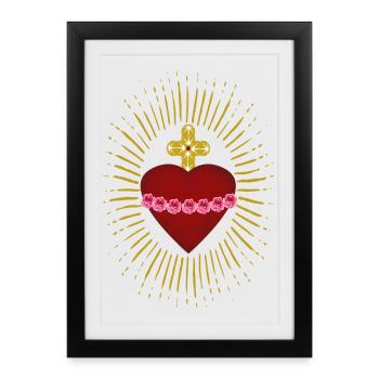 Cœur Sacré de Marie Religieux - Affiche encadrée (27 × 37 cm) - noir - Devant