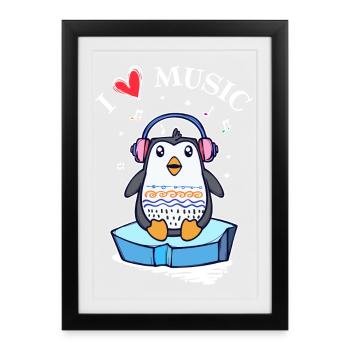 Heart Ice Penguin Antarctica Animal Statement Bird - Framed poster (27 × 37 cm) - black - Front