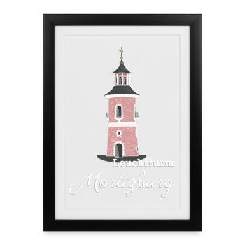 Phare de Moritzburg en Saxe, dessin - Affiche encadrée (27 × 37 cm) - noir - Devant