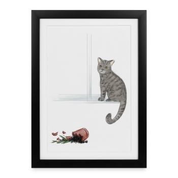 Moonlit tabby and fallen rose - Framed poster (27 × 37 cm) - black - Front
