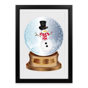 Belle boule à neige nostalgique avec bonhomme de neige - Affiche encadrée (27 × 37 cm) - noir - Devant