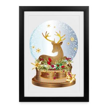 boule à neige nostalgique avec des cerfs pour Noël - Affiche encadrée (27 × 37 cm) - noir - Devant