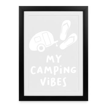 Camping Vibes Cool Quotes Caravane FlipFlop Fan - Affiche encadrée (27 × 37 cm) - noir - Devant