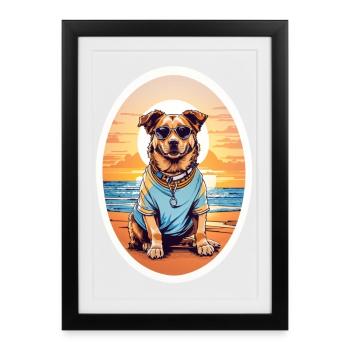 Dog on the beach - Framed poster (27 × 37 cm) - black - Front