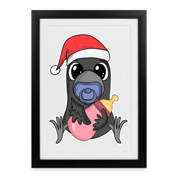 Noël Bébé Corbeau - Affiche encadrée (27 × 37 cm) - noir - Devant