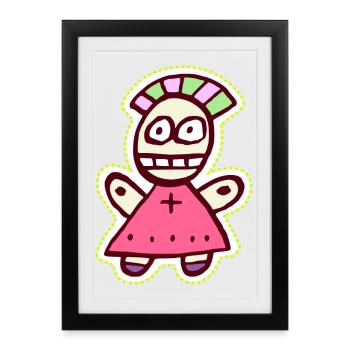 Poupée Punk Vaudou Symbole Mignon et Bizarre - Affiche encadrée (27 × 37 cm) - noir - Devant