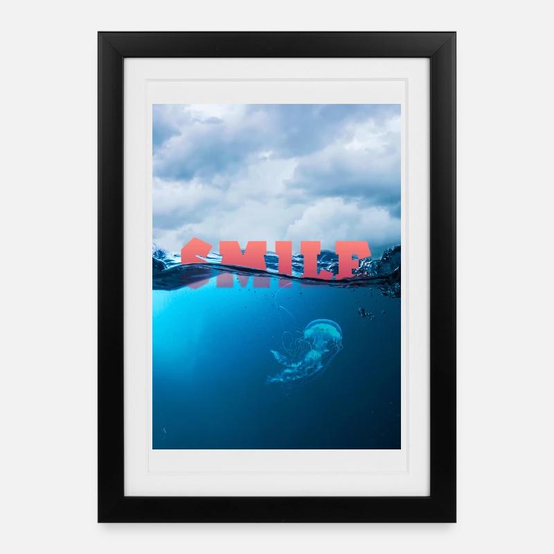 Unterwasser Smile Typografie - Gerahmtes Poster (27 × 37 cm) - Schwarz