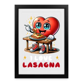 J'adore la cuisine italienne en forme de cœur de - Affiche encadrée (27 × 37 cm) - noir - Devant