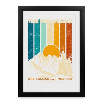 Mountains Calling Retro Sunset - Framed poster (27 × 37 cm) - black - Front