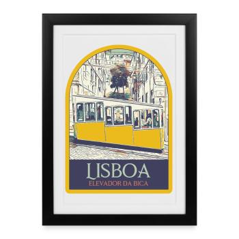 Illustration Funiculaire Bica, Lisbonne - Affiche encadrée (27 × 37 cm) - noir - Devant