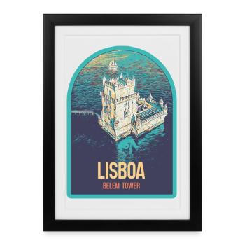 Illustration Belém Tower Lisbon, Aerial View - Framed poster (27 × 37 cm) - black - Front
