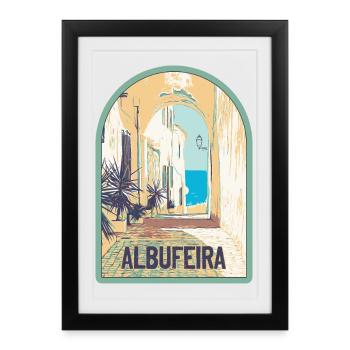 Rue pittoresque de la vieille ville d'Albufeira - Affiche encadrée (27 × 37 cm) - noir - Devant