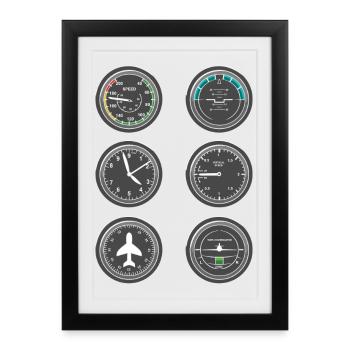 Instruments de vol d’avion - Affiche encadrée (27 × 37 cm) - noir - Devant