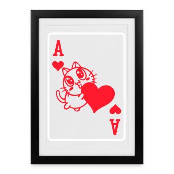 Cat Poker Heart Gambling Casino Jeu de cartes Poker - Affiche encadrée (27 × 37 cm) - noir - Devant