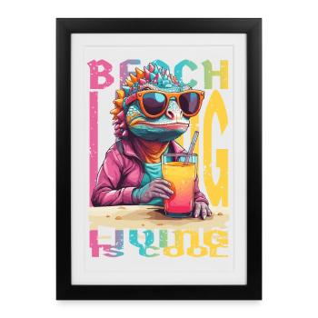 Chameleon on the beach - Framed poster (27 × 37 cm) - black - Front