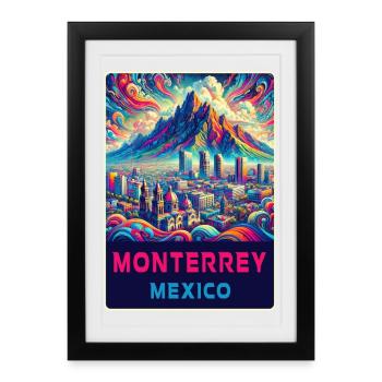 Monterrey Mexiko Design - Gerahmtes Poster (27 × 37 cm) - Schwarz - Vorne