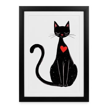 Black Cat with Heart – Magical & Minimalist - Framed poster (27 × 37 cm) - black - Front