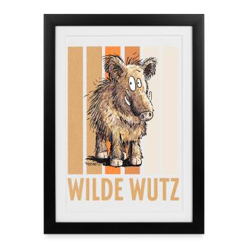 Wilde Wutz Wildschwein Vintage - Gerahmtes Poster (27 × 37 cm) - Schwarz - Vorne