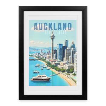 Horizon d’Auckland - Affiche encadrée (27 × 37 cm) - noir - Devant