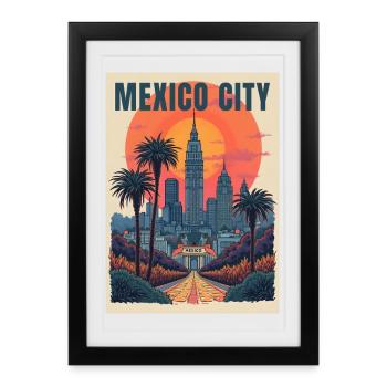Mexico – Le Zócalo et l’histoire aztèque - Affiche encadrée (27 × 37 cm) - noir - Devant
