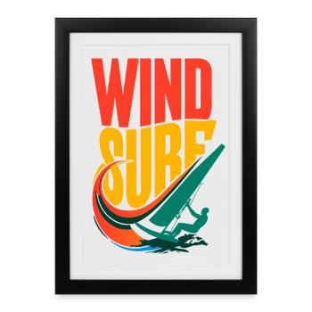 Design vibrant de planche à voile pop art - Affiche encadrée (27 × 37 cm) - noir - Devant