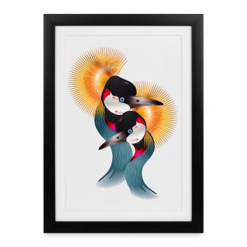 Two ornate crowned cranes in harmony - Framed poster (27 × 37 cm) - black - Front