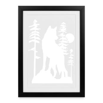Loup mystique hurlant à la pleine lune - Affiche encadrée (27 × 37 cm) - noir - Devant