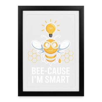 Des abeilles intelligentes avec des lunettes et une ampoule - Affiche encadrée (27 × 37 cm) - noir - Devant