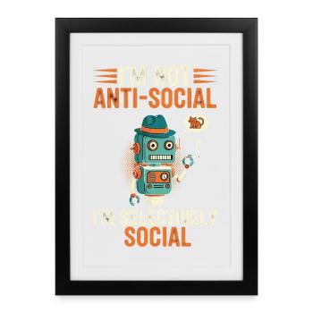 Humorvoller Robot mit Katzenmotiv - Gerahmtes Poster (27 × 37 cm) - Schwarz - Vorne