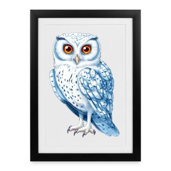 Snow White Blue Owl Drawing - Framed poster (27 × 37 cm) - black - Front