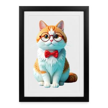 Cat lover with glasses and bow tie animals design - Framed poster (27 × 37 cm) - black - Front