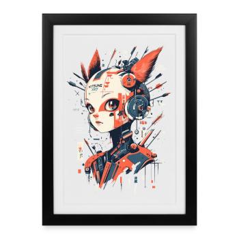 Anime Manga Fille - Cyborg Kitsune-XR7 - Affiche encadrée (27 × 37 cm) - noir - Devant